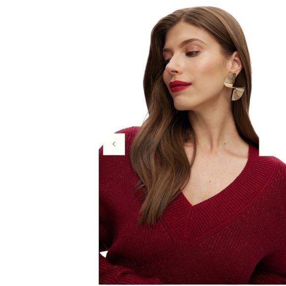 HILLARY RADLEY V-Neck Burgundy Sweater Galaxy Pattern Red Pullover Spring Top XL - Picture 4 of 7